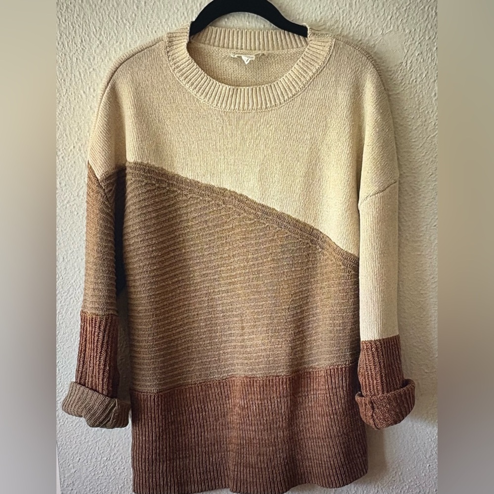 Love Riche Two-Tone Knit Sweater - Cream and Brown